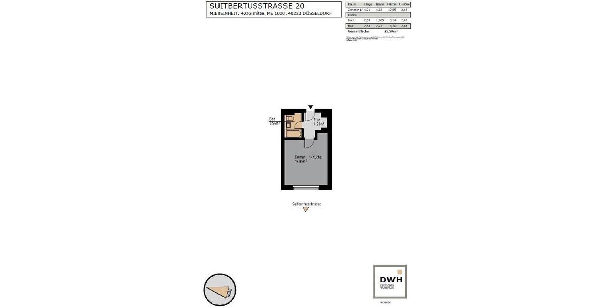 Etagenwohnung Düsseldorf Stadtbezirk 3 - 1 Zimmer, 27 m&sup2;, 549&euro; | Angebot:25590539