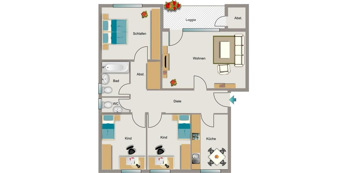 Etagenwohnung Neukirchen-Vluyn Vluyn - 3.5 Zimmer, 69 m&sup2;, 370&euro; | Angebot:26139294