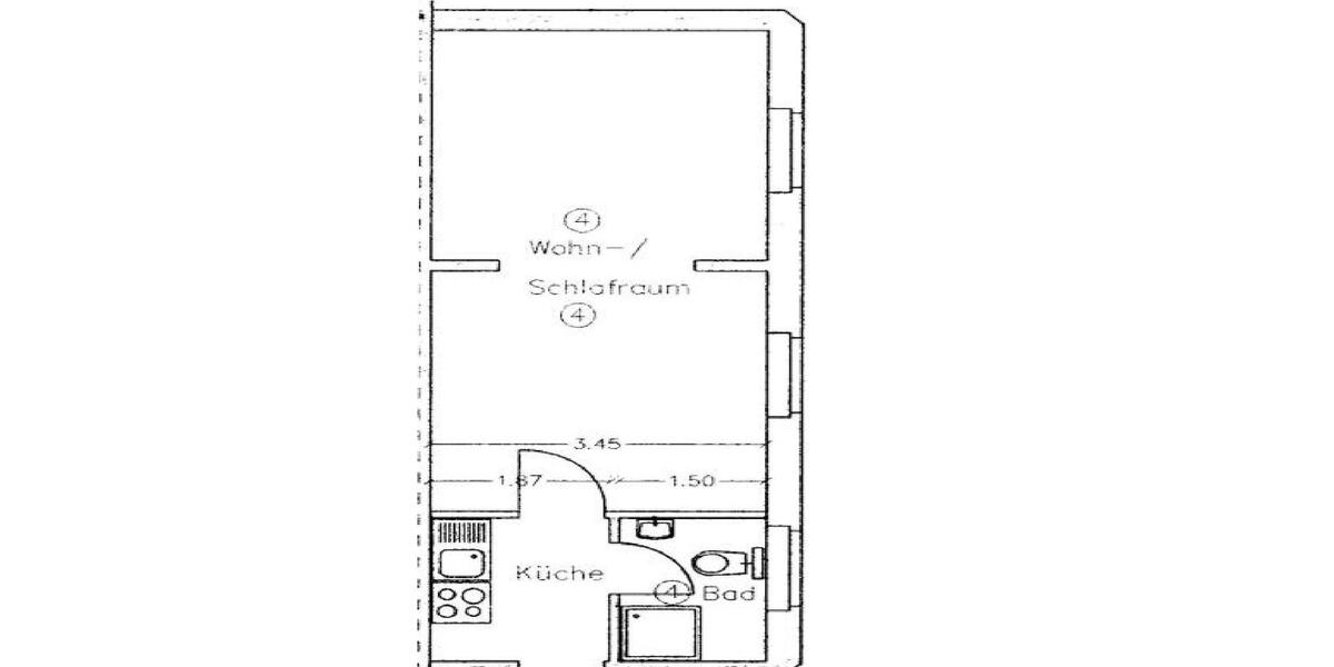 Erdgeschoßwohnung Krefeld Cracau - 1 Zimmer, 37 m&sup2;, 390&euro; | Angebot:25408475